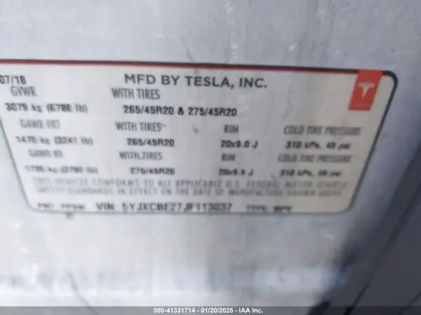 5YJXCBE27JF113037 2018 TESLA MODEL X - Image 8