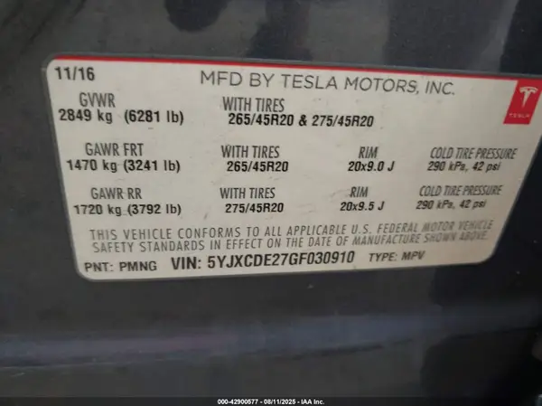 5YJXCDE27GF030910 2016 TESLA MODEL X - Image 8