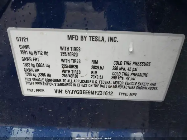 5YJYGDEE9MF231612 2021 TESLA MODEL Y - Image 8