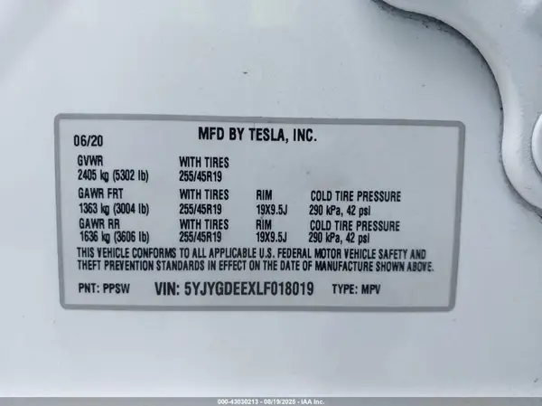 5YJYGDEEXLF018019 2020 TESLA MODEL Y - Image 8