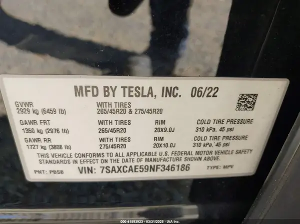 7SAXCAE59NF346186 2022 TESLA MODEL X - Image 8