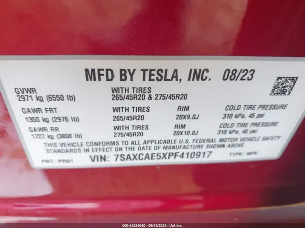 7SAXCAE5XPF410917 2023 TESLA MODEL X - Image 8