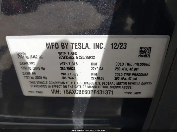 7SAXCBE60PF431371 2023 TESLA MODEL X - Image 8