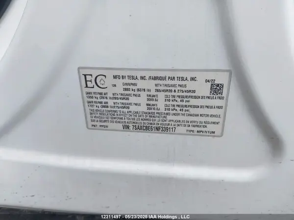 7SAXCBE61NF339117 2022 TESLA MODEL X - Image 8