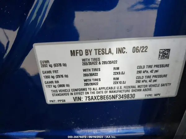 7SAXCBE65NF349830 2022 TESLA MODEL X - Image 8