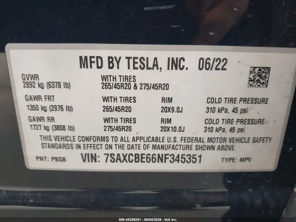 7SAXCBE66NF345351 2022 TESLA MODEL X - Image 8