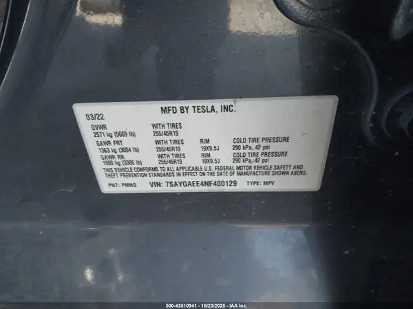 7SAYGAEE4NF400129 2022 TESLA MODEL Y - Image 8