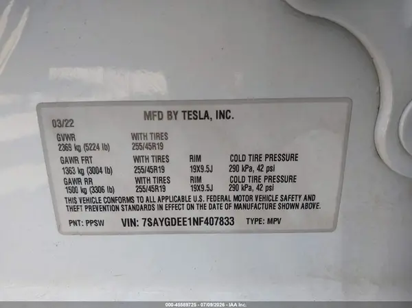 7SAYGDEE1NF407833 2022 TESLA MODEL Y - Image 8