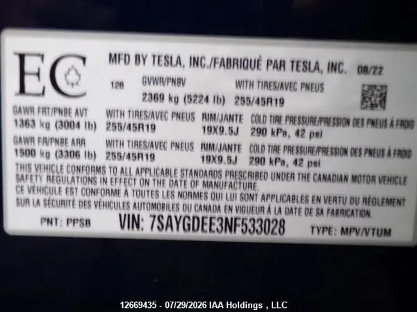 7SAYGDEE3NF533028 2022 TESLA MODEL Y - Image 8