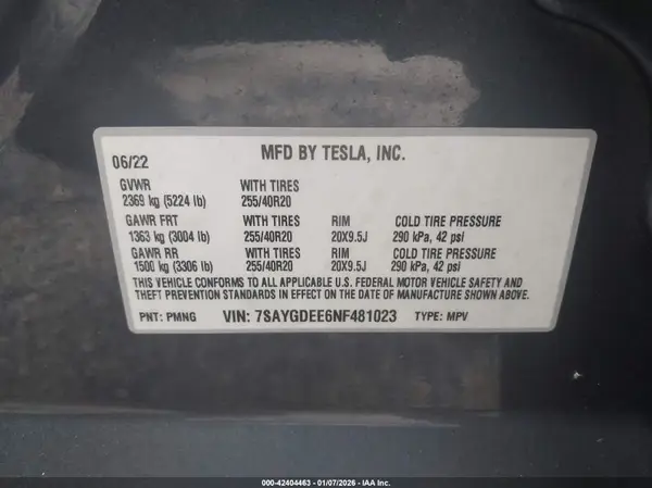 7SAYGDEE6NF481023 2022 TESLA MODEL Y - Image 8