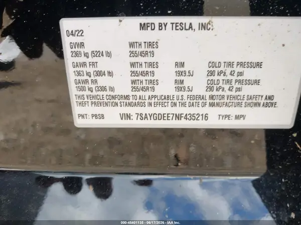 7SAYGDEE7NF435216 2022 TESLA MODEL Y - Image 8