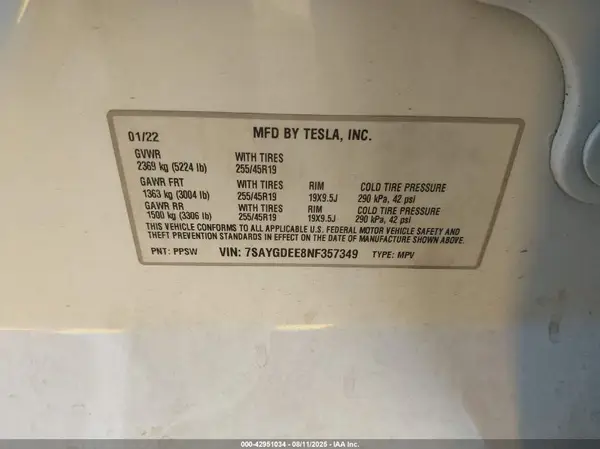 7SAYGDEE8NF357349 2022 TESLA MODEL Y - Image 8