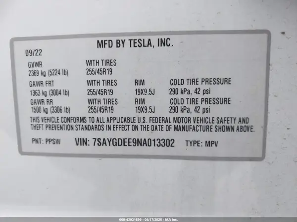 7SAYGDEE9NA013302 2022 TESLA MODEL Y - Image 8