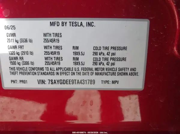 7SAYGDEE9TA431789 2026 TESLA MODEL Y - Image 8