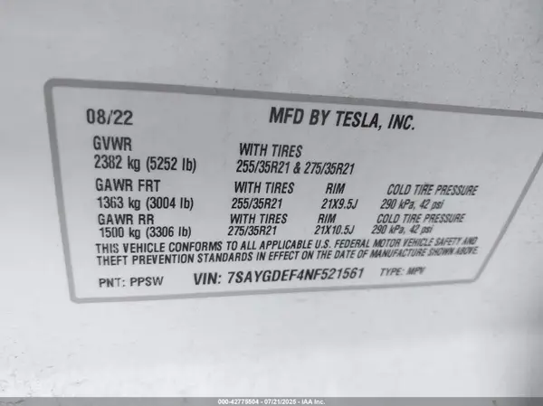 7SAYGDEF4NF521561 2022 TESLA MODEL Y - Image 8