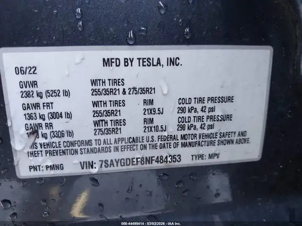 7SAYGDEF8NF484353 2022 TESLA MODEL Y - Image 8