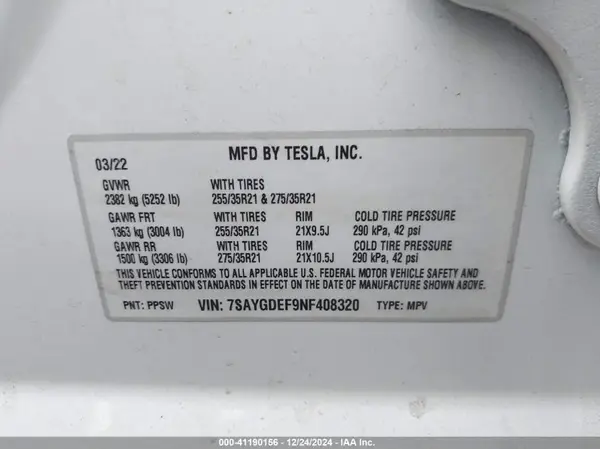 7SAYGDEF9NF408320 2022 TESLA MODEL Y - Image 8