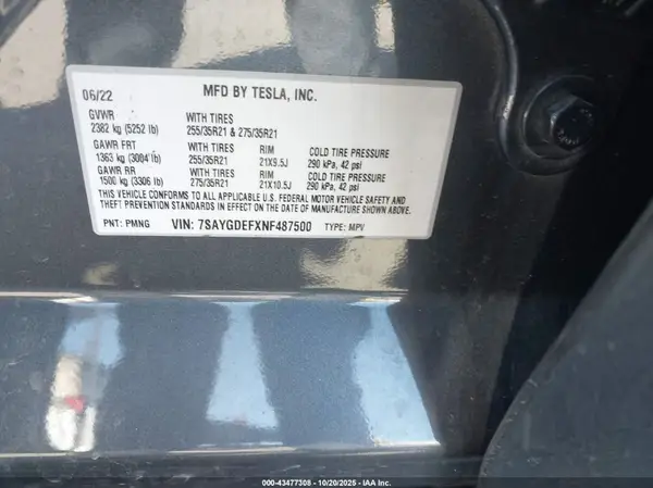 7SAYGDEFXNF487500 2022 TESLA MODEL Y - Image 8