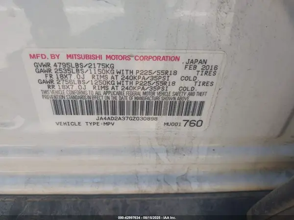 JA4AD2A37GZ030898 2016 MITSUBISHI OUTLANDER - Image 8
