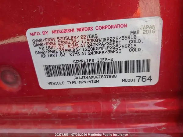 JA4JZ4AX0GZ607688 2016 MITSUBISHI OUTLANDER - Image 8