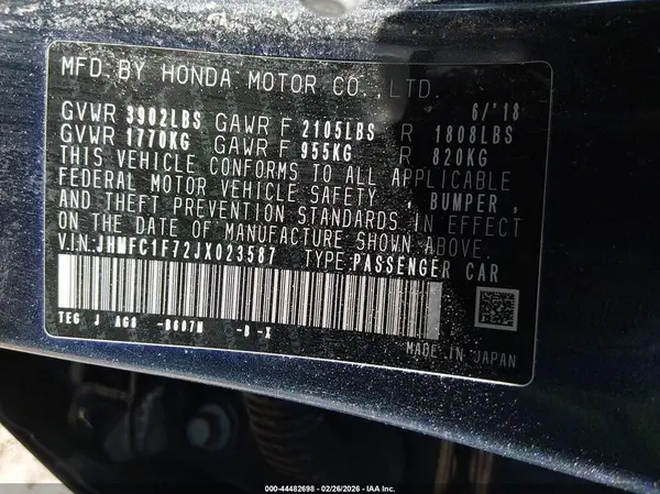 JHMFC1F72JX023587 2018 HONDA CIVIC - Image 8