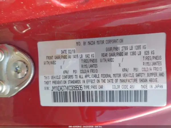 JM1NDAD7XK0306505 2019 MAZDA MX-5 - Image 8