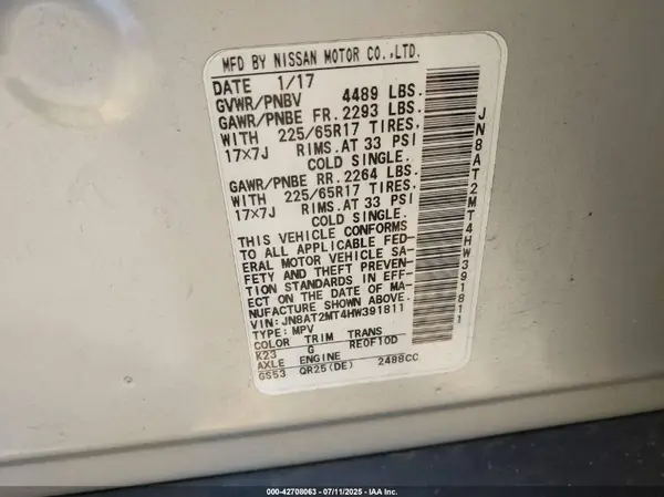 JN8AT2MT4HW391811 2017 NISSAN ROGUE - Image 8