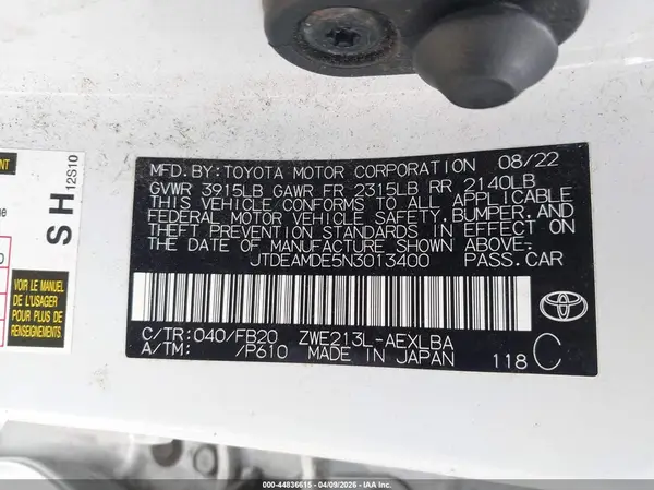 JTDEAMDE5N3013400 2022 TOYOTA COROLLA - Image 8