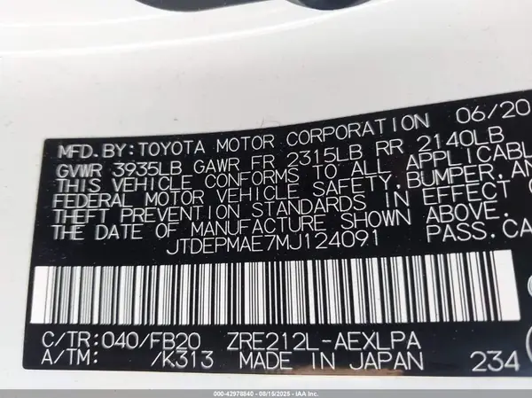 JTDEPMAE7MJ124091 2021 TOYOTA COROLLA - Image 8