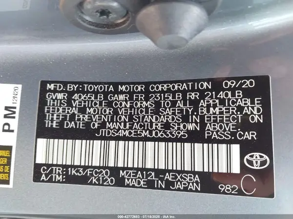 JTDS4MCE5MJ063395 2021 TOYOTA COROLLA - Image 8