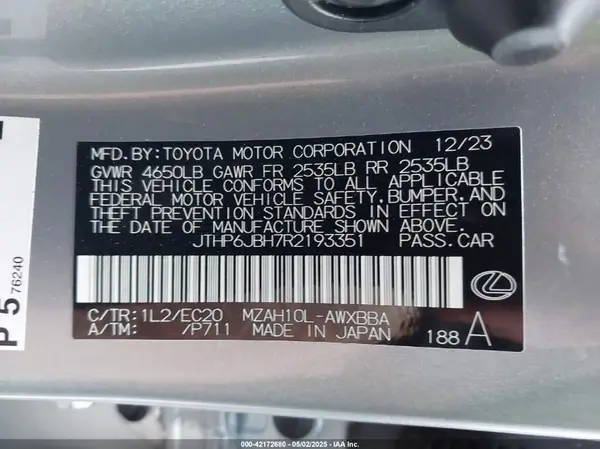 JTHP6JBH7R2193351 2024 LEXUS UX - Image 8