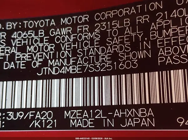 JTND4MBE7S3251603 2025 TOYOTA COROLLA - Image 8
