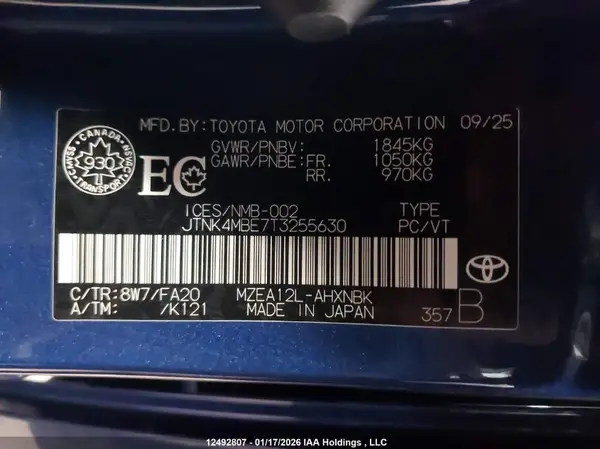 JTNK4MBE7T3255630 2026 TOYOTA COROLLA - Image 8