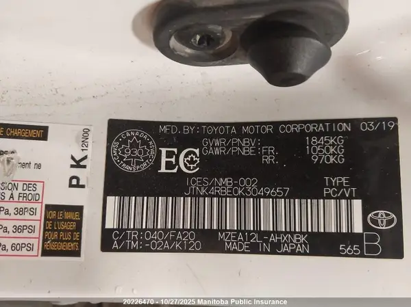 JTNK4RBE0K3049657 2019 TOYOTA COROLLA - Image 8