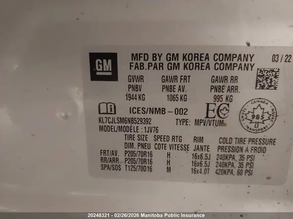 KL7CJLSM6NB529392 2022 CHEVROLET TRAX - Image 8