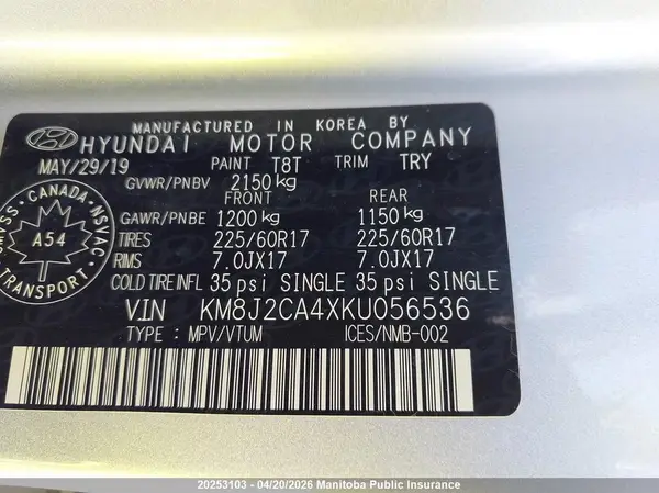 KM8J2CA4XKU056536 2019 HYUNDAI TUCSON - Image 8