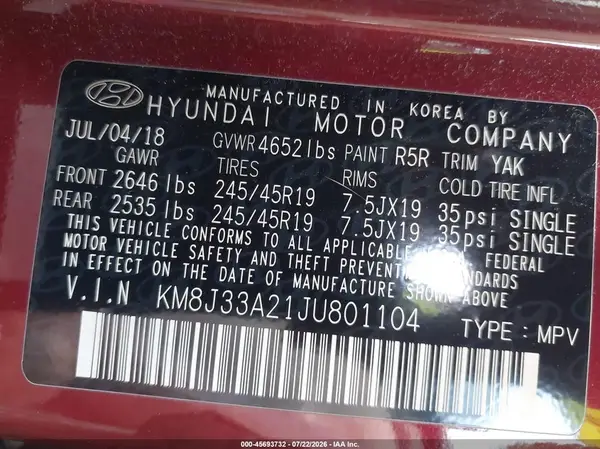 KM8J33A21JU801104 2018 HYUNDAI TUCSON - Image 8