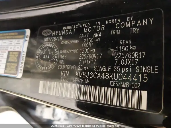 KM8J3CA48KU044415 2019 HYUNDAI TUCSON - Image 8