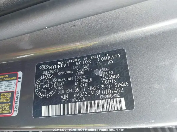 KM8J3CAL3LU107462 2020 HYUNDAI TUCSON - Image 8