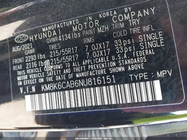 KM8K6CAB6NU816151 2022 HYUNDAI KONA - Image 8