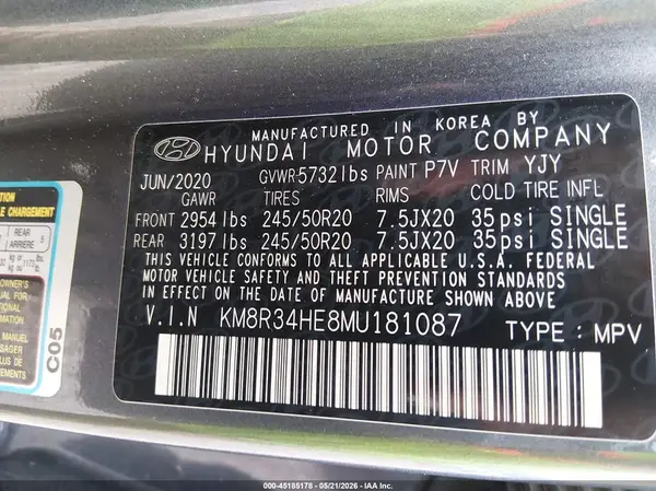 KM8R34HE8MU181087 2021 HYUNDAI PALISADE - Image 2