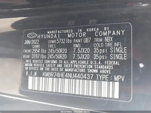 KM8R74HE4NU440437 2022 HYUNDAI PALISADE - Image 8