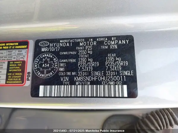 KM8SNDHF0HU250011 2017 HYUNDAI SANTA FE - Image 8