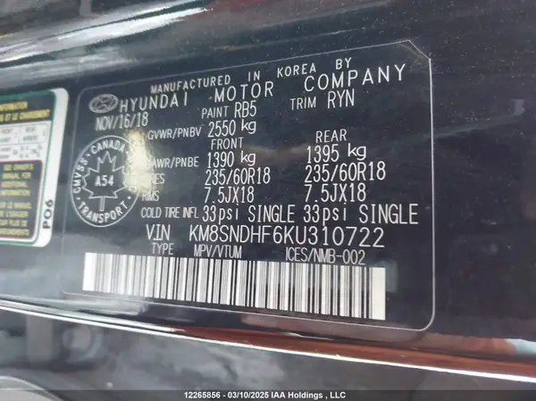 KM8SNDHF6KU310722 2019 HYUNDAI SANTA FE - Image 8