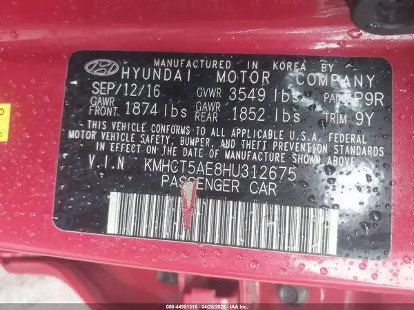 KMHCT5AE8HU312675 2017 HYUNDAI ACCENT - Image 8