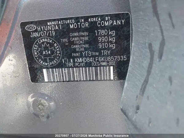 KMHD84LF6KU857335 2019 HYUNDAI ELANTRA - Image 8