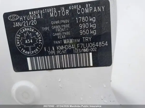 KMHD84LF7LU064854 2020 HYUNDAI ELANTRA - Image 8