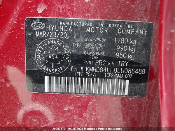 KMHD84LF8LU086488 2020 HYUNDAI ELANTRA - Image 8
