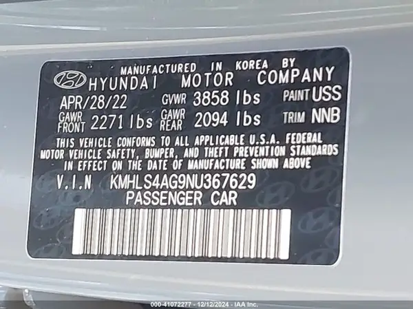 KMHLS4AG9NU367629 2022 HYUNDAI ELANTRA - Image 8