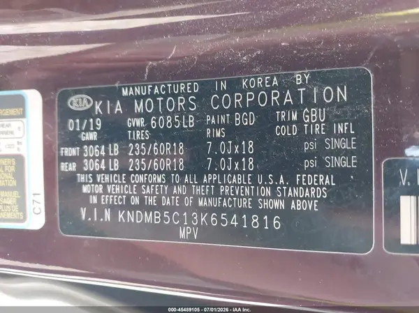 KNDMB5C13K6541816 2019 KIA SEDONA - Image 8